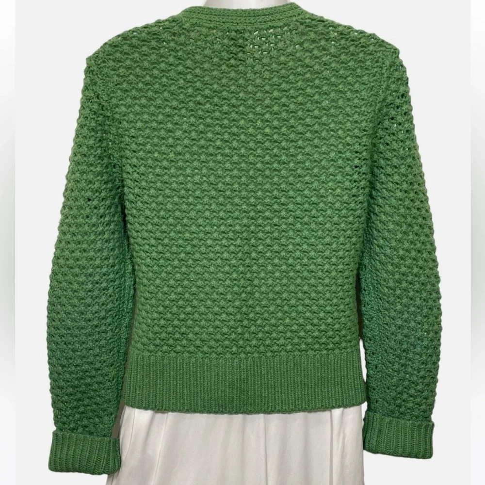 LL Bean Button Cardigan Sweater Size Small Green Angora Wool Popcorn Bobble Knit - Picture 2 of 3